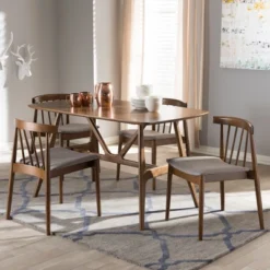 5pc Wyatt Midcentury Modern Walnut Wood Dining Set Beige/Brown - Baxton Studio 14 5pc Wyatt Midcentury Modern Walnut Wood Dining Set Beige/Brown - Baxton Studio -Featured Furniture Stores GUEST 0485dc86 a81e 46d6 9051 d7740eb7f591