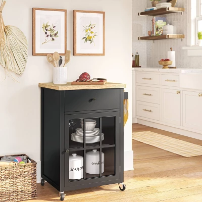 Windham Wood Top Kitchen Cart - Black - Threshold™ 3 Windham Wood Top Kitchen Cart - Black - Threshold™