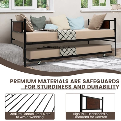 Costway Twin 2-In-1 Daybed Frame With Trundle Bed Set Steel Platform Sofa Bed Black 8 Costway Twin 2-In-1 Daybed Frame With Trundle Bed Set Steel Platform Sofa Bed Black - Image 6