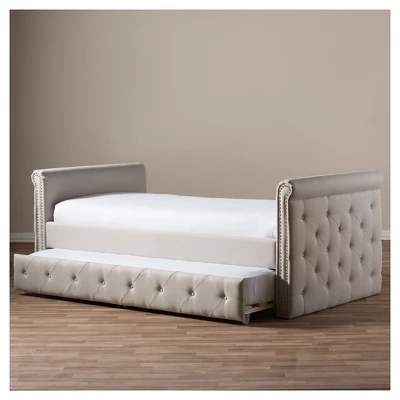 Twin Swanson Modern And Contemporary Fabric Tufted Daybed With Roll-Out Trundle Guest Bed - Baxton Studio 14 Twin Swanson Modern And Contemporary Fabric Tufted Daybed With Roll-Out Trundle Guest Bed - Baxton Studio - Image 12