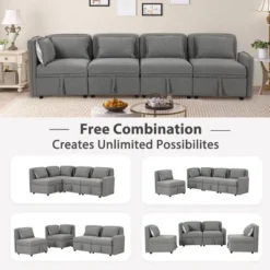 122.8" Minimalist Convertible Modular Sofa, Upholstered Sectional Sofa Couch With 5 Pillows-ModernLuxe 18 122.8" Minimalist Convertible Modular Sofa, Upholstered Sectional Sofa Couch With 5 Pillows-ModernLuxe -Featured Furniture Stores GUEST 237762c0 3f79 4047 ab5a 727a719c3b7a