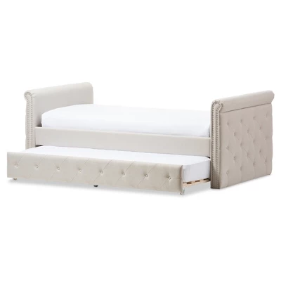 Twin Swanson Modern And Contemporary Fabric Tufted Daybed With Roll-Out Trundle Guest Bed - Baxton Studio 3 Twin Swanson Modern And Contemporary Fabric Tufted Daybed With Roll-Out Trundle Guest Bed - Baxton Studio