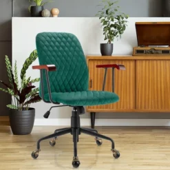 Costway Velvet Home Office Chair Swivel Adjustable Task Chair W/ Wooden Armrest -Featured Furniture Stores GUEST 2814a3ee 258e 47c8 8438 5e649f8bd79f