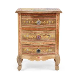 Ailey Handcrafted Boho Mango Wood 3 Drawer Nightstand Natural - Christopher Knight Home -Featured Furniture Stores GUEST 3924a78e 3952 49db 866c 6794bccc9300