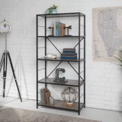 63" 4 Shelf Industrial Transitional Tall Bookshelf - Saracina Home