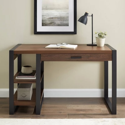 48" Industrial Farmhouse Tech Desk With USB Dark Walnut - Saracina Home 4 48" Industrial Farmhouse Tech Desk With USB Dark Walnut - Saracina Home - Image 2