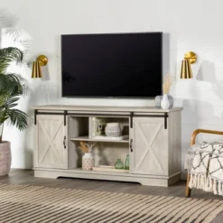 Modern Transitional Sliding Barndoor TV Stand For TVs Up To 65"- Saracina Home -Featured Furniture Stores GUEST 4792b222 989e 4d2f a170 a61b30209fd2