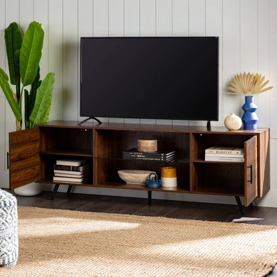 2 Door Mid-Century Modern Wood Storage TV Stand For TVs Up To 80" - Saracina Home 3 2 Door Mid-Century Modern Wood Storage TV Stand For TVs Up To 80" - Saracina Home