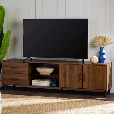 Sana Modern Triple Storage TV Stand For TVs Up To 80" Dark Walnut - Saracina Home 4 Sana Modern Triple Storage TV Stand For TVs Up To 80" Dark Walnut - Saracina Home - Image 2