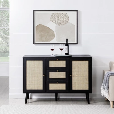 Modern Boho Wood And Rattan Storage Sideboard Black - Saracina Home 5 Modern Boho Wood And Rattan Storage Sideboard Black - Saracina Home - Image 3