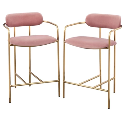 24" Set Of 2 Retro Velvet Counter Height Barstools - Buylateral 7 24" Set Of 2 Retro Velvet Counter Height Barstools - Buylateral - Image 5