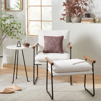 Cushioned Metal & Wood Accent Arm Chair - Cream/Black - Hearth & Hand™ With Magnolia 3 Cushioned Metal & Wood Accent Arm Chair - Cream/Black - Hearth & Hand™ With Magnolia