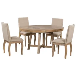 5 PCS Round Wood Extendable Dining Table Set With 4 Upholstered Dining Chairs-ModernLuxe 21 5 PCS Round Wood Extendable Dining Table Set With 4 Upholstered Dining Chairs-ModernLuxe -Featured Furniture Stores GUEST 62a0d22f 09b3 4f40 a197 cc20893dc552