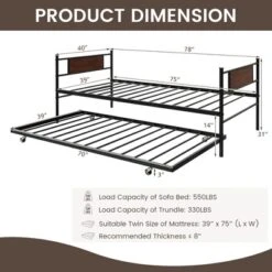 Costway Twin 2-In-1 Daybed Frame With Trundle Bed Set Steel Platform Sofa Bed Black 12 Costway Twin 2-In-1 Daybed Frame With Trundle Bed Set Steel Platform Sofa Bed Black -Featured Furniture Stores GUEST 65439403 ce0a 428c 9625 5f5e23213a7b