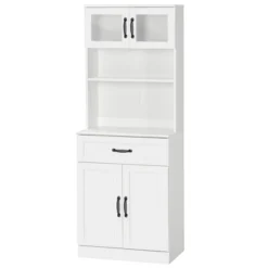 HOMCOM Freestanding Kitchen Pantry, 4-Door Buffet Cabinet With Hutch, Coffee Bar With Adjustable Shelves, 63.5 Inches, White 9 HOMCOM Freestanding Kitchen Pantry, 4-Door Buffet Cabinet With Hutch, Coffee Bar With Adjustable Shelves, 63.5 Inches, White -Featured Furniture Stores GUEST 66068933 5001 4d3c a7c7 1f54b3c22f3d