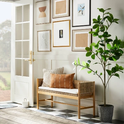 Elden Wood Bench With Woven Back And Loose Cushion Seat - Threshold™ Designed With Studio McGee 3 Elden Wood Bench With Woven Back And Loose Cushion Seat - Threshold™ Designed With Studio McGee