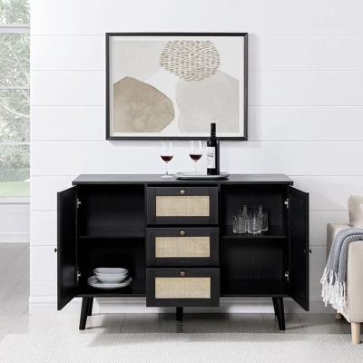 Modern Boho Wood And Rattan Storage Sideboard Black - Saracina Home 7 Modern Boho Wood And Rattan Storage Sideboard Black - Saracina Home - Image 5