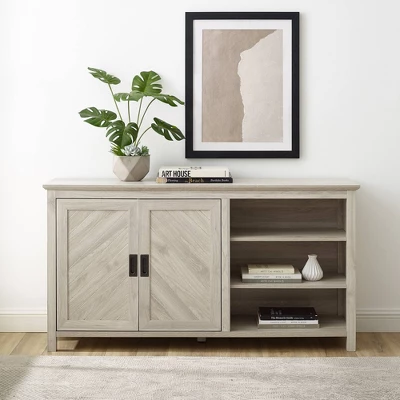 58" Diagonal Grooved Door Sideboard With Open Storage - Saracina Home 3 58" Diagonal Grooved Door Sideboard With Open Storage - Saracina Home