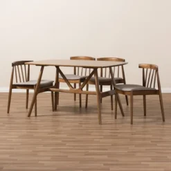 5pc Wyatt Midcentury Modern Walnut Wood Dining Set Beige/Brown - Baxton Studio 16 5pc Wyatt Midcentury Modern Walnut Wood Dining Set Beige/Brown - Baxton Studio -Featured Furniture Stores GUEST 8a16d0ec 2bab 4fac ae52 2314bae203f1