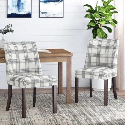 2pk Harman Contemporary Upholstered Plaid Dining Chairs Gray/Light Beige/Brown - Christopher Knight Home 3 2pk Harman Contemporary Upholstered Plaid Dining Chairs Gray/Light Beige/Brown - Christopher Knight Home