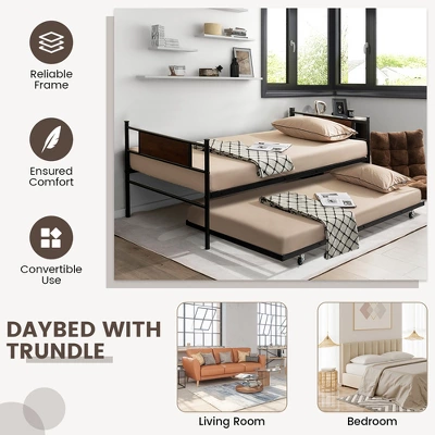 Costway Twin 2-In-1 Daybed Frame With Trundle Bed Set Steel Platform Sofa Bed Black 9 Costway Twin 2-In-1 Daybed Frame With Trundle Bed Set Steel Platform Sofa Bed Black - Image 7