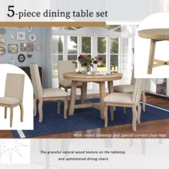 5 PCS Round Wood Extendable Dining Table Set With 4 Upholstered Dining Chairs-ModernLuxe 17 5 PCS Round Wood Extendable Dining Table Set With 4 Upholstered Dining Chairs-ModernLuxe -Featured Furniture Stores GUEST a5510eb2 6547 4904 a54c 8bf06fd8ab57
