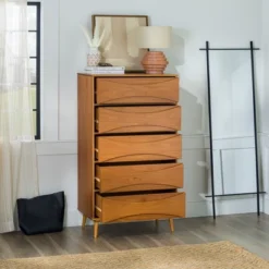 Mid-Century Modern Contoured 5 Drawer Chest Of Drawers - Saracina Home -Featured Furniture Stores GUEST ac3142e8 8860 4ea9 a029 c515f6848ecc