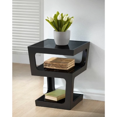 Clara Modern End Table With 3 Tieglass Shelves Black - Baxton Studio 5 Clara Modern End Table With 3 Tieglass Shelves Black - Baxton Studio - Image 3