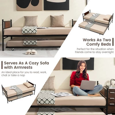 Costway Twin 2-In-1 Daybed Frame With Trundle Bed Set Steel Platform Sofa Bed Black 7 Costway Twin 2-In-1 Daybed Frame With Trundle Bed Set Steel Platform Sofa Bed Black - Image 5