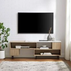 Modern Reeded Door Extendable TV Stand For TVs Up To 50" - Saracina Home
