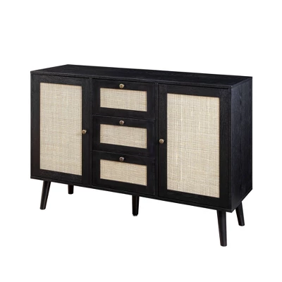 Modern Boho Wood And Rattan Storage Sideboard Black - Saracina Home 8 Modern Boho Wood And Rattan Storage Sideboard Black - Saracina Home - Image 6