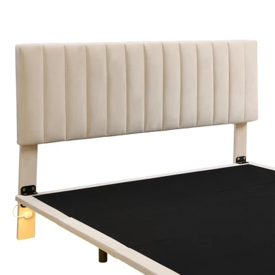 Queen Size Upholstered Floating Velvet Platform Bed With Sensor Light And Headboard-ModernLuxe 9 Queen Size Upholstered Floating Velvet Platform Bed With Sensor Light And Headboard-ModernLuxe - Image 7