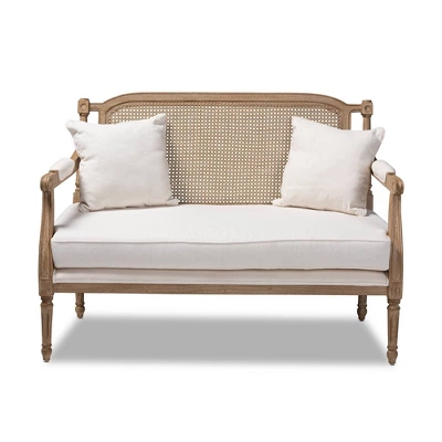 Clemence Upholstered Whitewashed Wood Sofa Loveseat Ivory/Oak - Baxton Studio 11 Clemence Upholstered Whitewashed Wood Sofa Loveseat Ivory/Oak - Baxton Studio - Image 9
