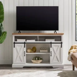Transitional Sliding Barndoor Highboy TV Stand For TVs Up To 58" - Saracina Home -Featured Furniture Stores GUEST dd9ce182 82e2 4e7a a263 00af007d0202