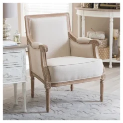 Chavanon Wood & Linen Traditional French Accent Chair Light Beige - Baxton Studio -Featured Furniture Stores GUEST dfaa5e90 b1fe 453e 81ff 222fe737f462