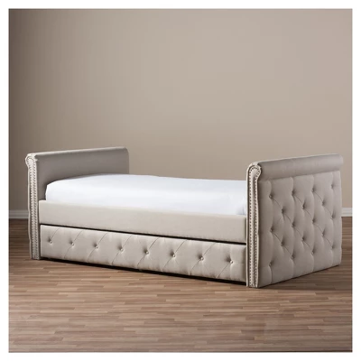 Twin Swanson Modern And Contemporary Fabric Tufted Daybed With Roll-Out Trundle Guest Bed - Baxton Studio 13 Twin Swanson Modern And Contemporary Fabric Tufted Daybed With Roll-Out Trundle Guest Bed - Baxton Studio - Image 11
