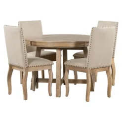 5 PCS Round Wood Extendable Dining Table Set With 4 Upholstered Dining Chairs-ModernLuxe 22 5 PCS Round Wood Extendable Dining Table Set With 4 Upholstered Dining Chairs-ModernLuxe -Featured Furniture Stores GUEST fbbff2cd 1c63 4fc1 baba 030f081038fe